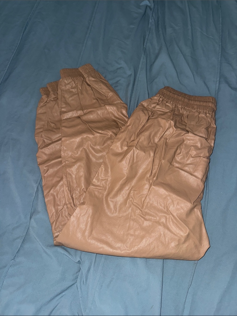 Faux Leather Jogger Pants in Camel